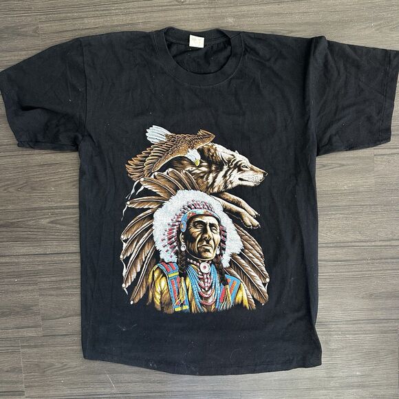 VTG Native American Chief Wolf Eagle T Shirt Men’s Size XL Single Stitch 90s - Picture 1 of 7
